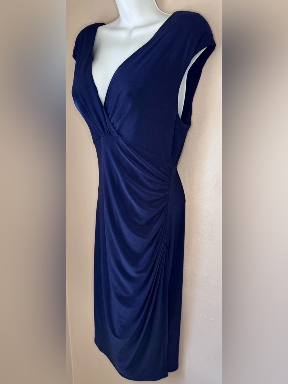 🔵LAUREN RALPH LAUREN🔵 PADDED CAP Sleeve V-Neck Ruched SIDE WRAP STYLE Dress